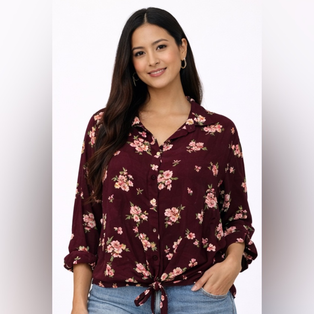 No Boundaries Burgundy Floral Blouse